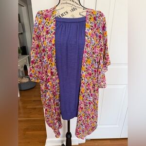 Loft - Floral Kimono Cardigan with Purple Tank Top